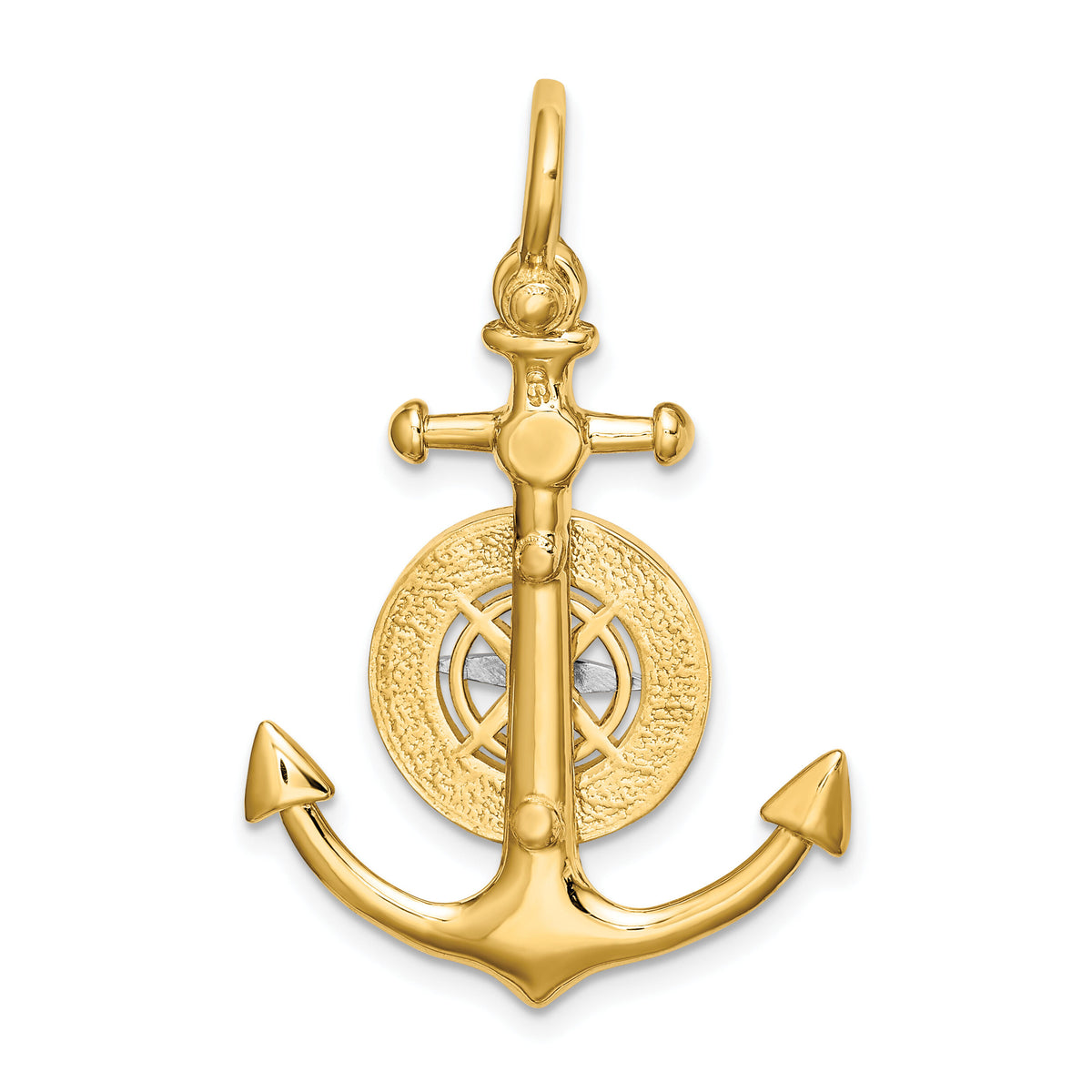 14K Two-tone 3-D Anchor w/ Compass and Rhodium Needle Charm-K8788