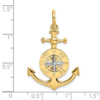 14K Two-tone 3-D Anchor w/ Compass and Rhodium Needle Charm-K8788