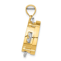 14K Two-tone 3-D Moveable Tambourine w/Mother of Pearl Charm-K8789