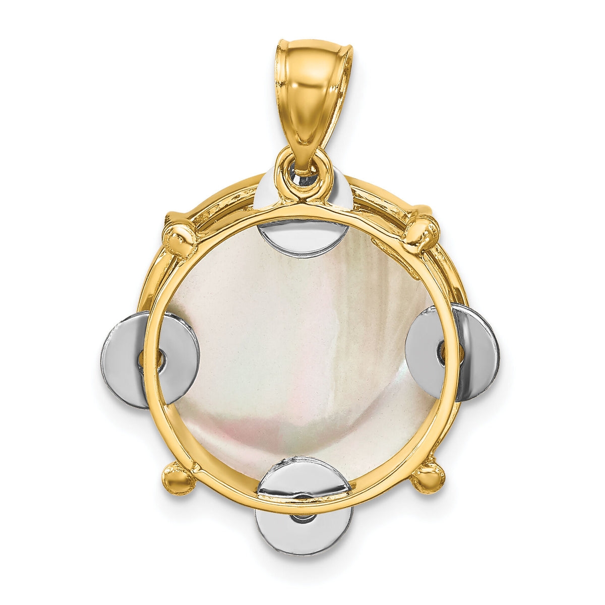 14K Two-tone 3-D Moveable Tambourine w/Mother of Pearl Charm-K8789