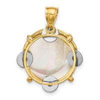 14K Two-tone 3-D Moveable Tambourine w/Mother of Pearl Charm-K8789