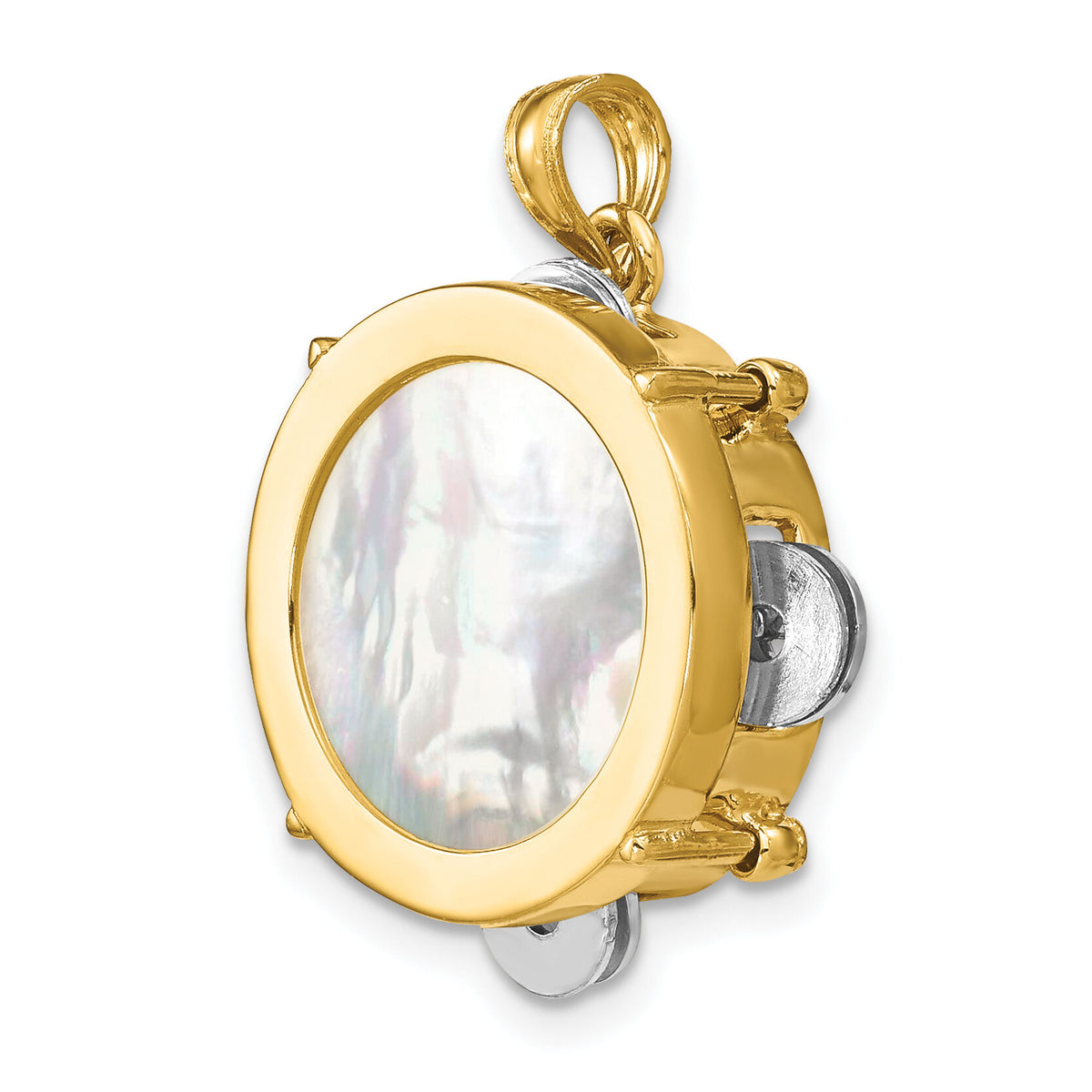 14K Two-tone 3-D Moveable Tambourine w/Mother of Pearl Charm-K8789