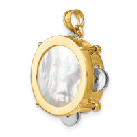 14K Two-tone 3-D Moveable Tambourine w/Mother of Pearl Charm-K8789
