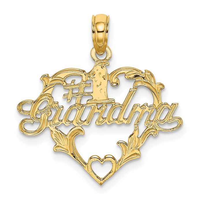 14K #1 Script GRANDMA In Heart Charm-K8790