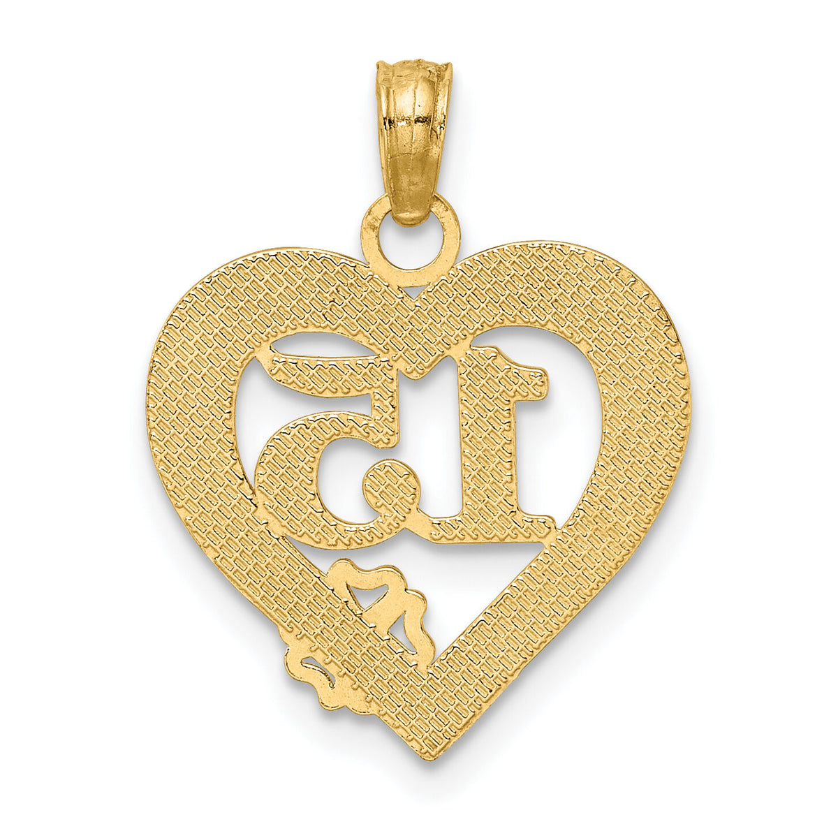 14K QUINCE ANOS 15 in Heart Charm-K8852