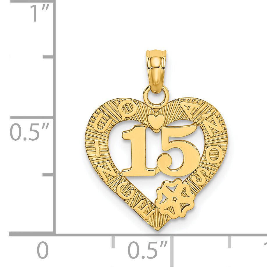 14K QUINCE ANOS 15 in Heart Charm-K8852