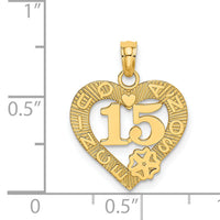14K QUINCE ANOS 15 in Heart Charm-K8852