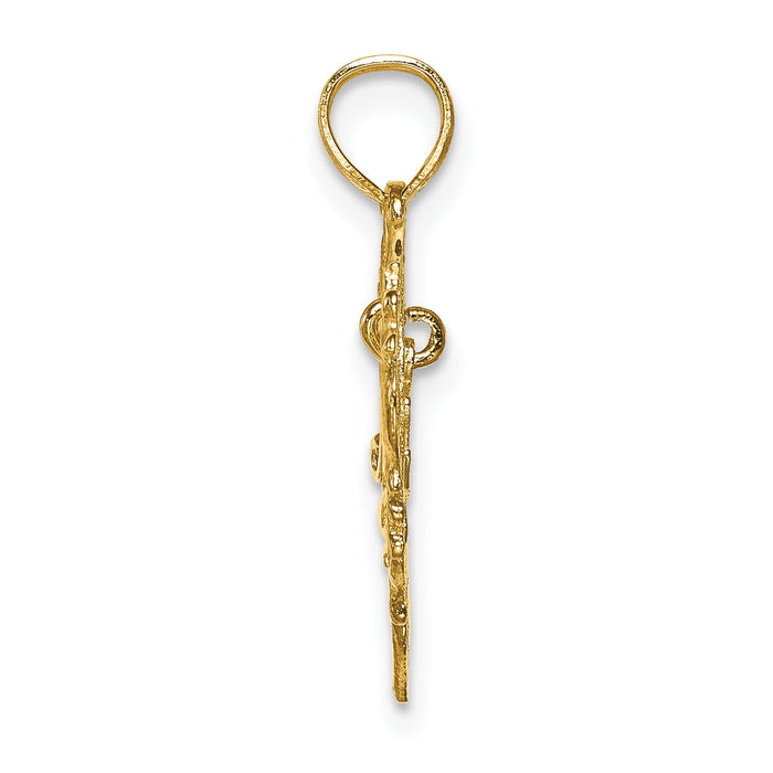 14K Polished MOM Dangle in Fancy Heart Pendant-K8855