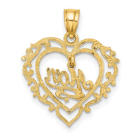 14K Polished MOM Dangle in Fancy Heart Pendant-K8855