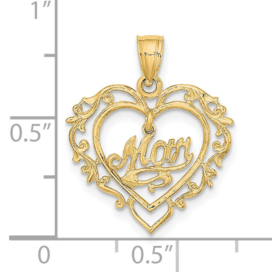14K Polished MOM Dangle in Fancy Heart Pendant-K8855