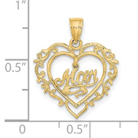 14K Polished MOM Dangle in Fancy Heart Pendant-K8855