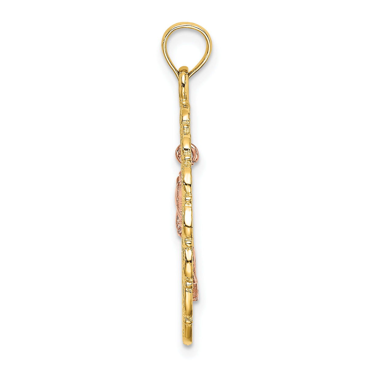 14k Two-Tone Textured Oval Frame Dangling Rose Charm-K8958
