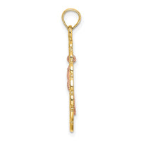 14k Two-Tone Textured Oval Frame Dangling Rose Charm-K8958
