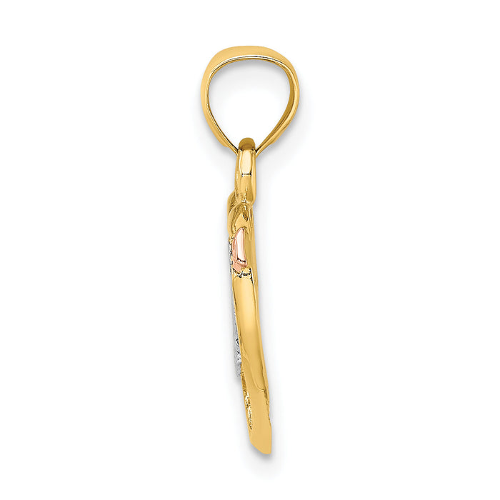 14k Yellow and Rose Gold w/ White Rhodium LOVE Heart w/ Arrow Charm-K8960