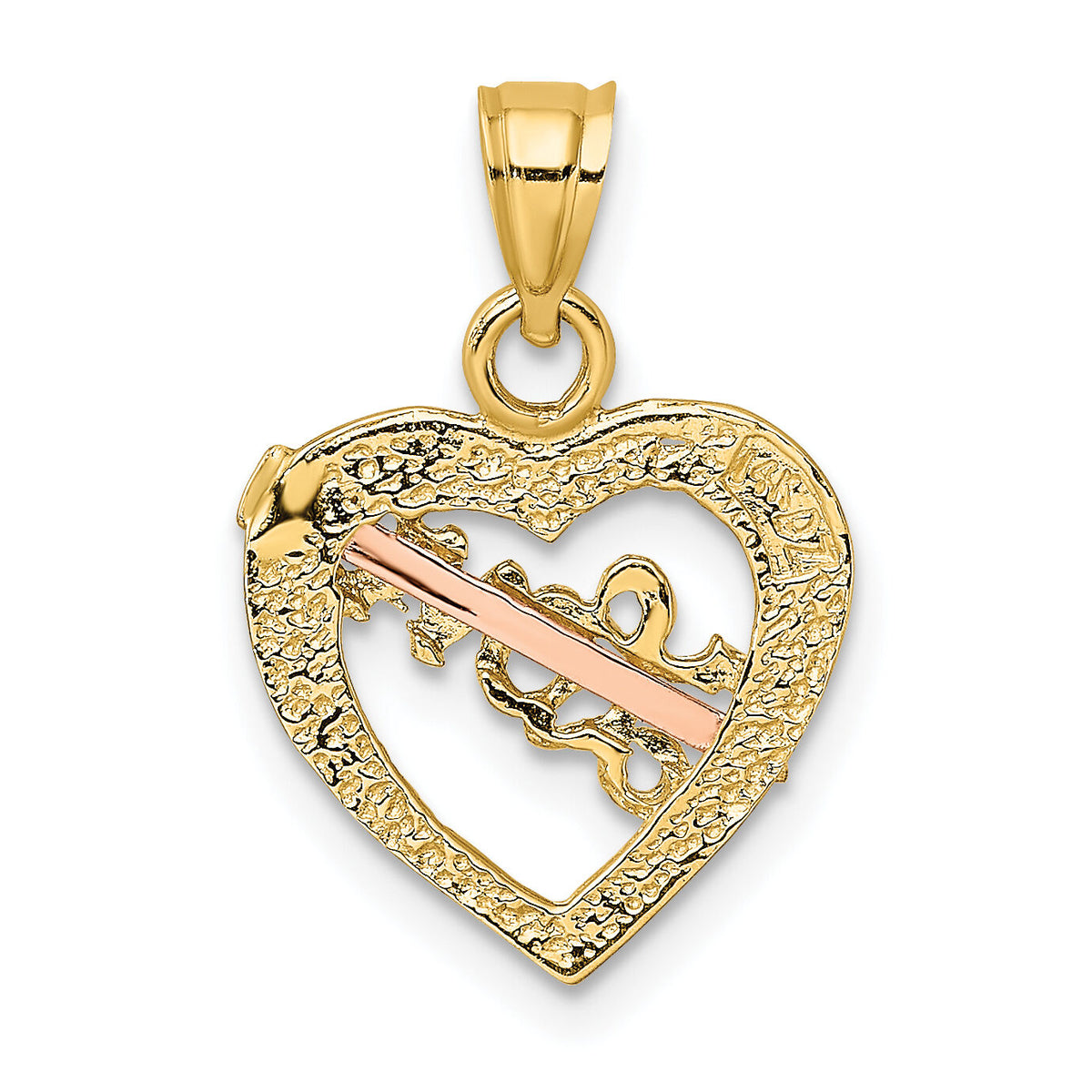 14k Yellow and Rose Gold w/ White Rhodium LOVE Heart w/ Arrow Charm-K8960