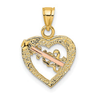 14k Yellow and Rose Gold w/ White Rhodium LOVE Heart w/ Arrow Charm-K8960