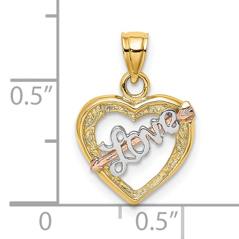 14k Yellow and Rose Gold w/ White Rhodium LOVE Heart w/ Arrow Charm-K8960