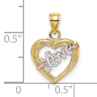 14k Yellow and Rose Gold w/ White Rhodium LOVE Heart w/ Arrow Charm-K8960