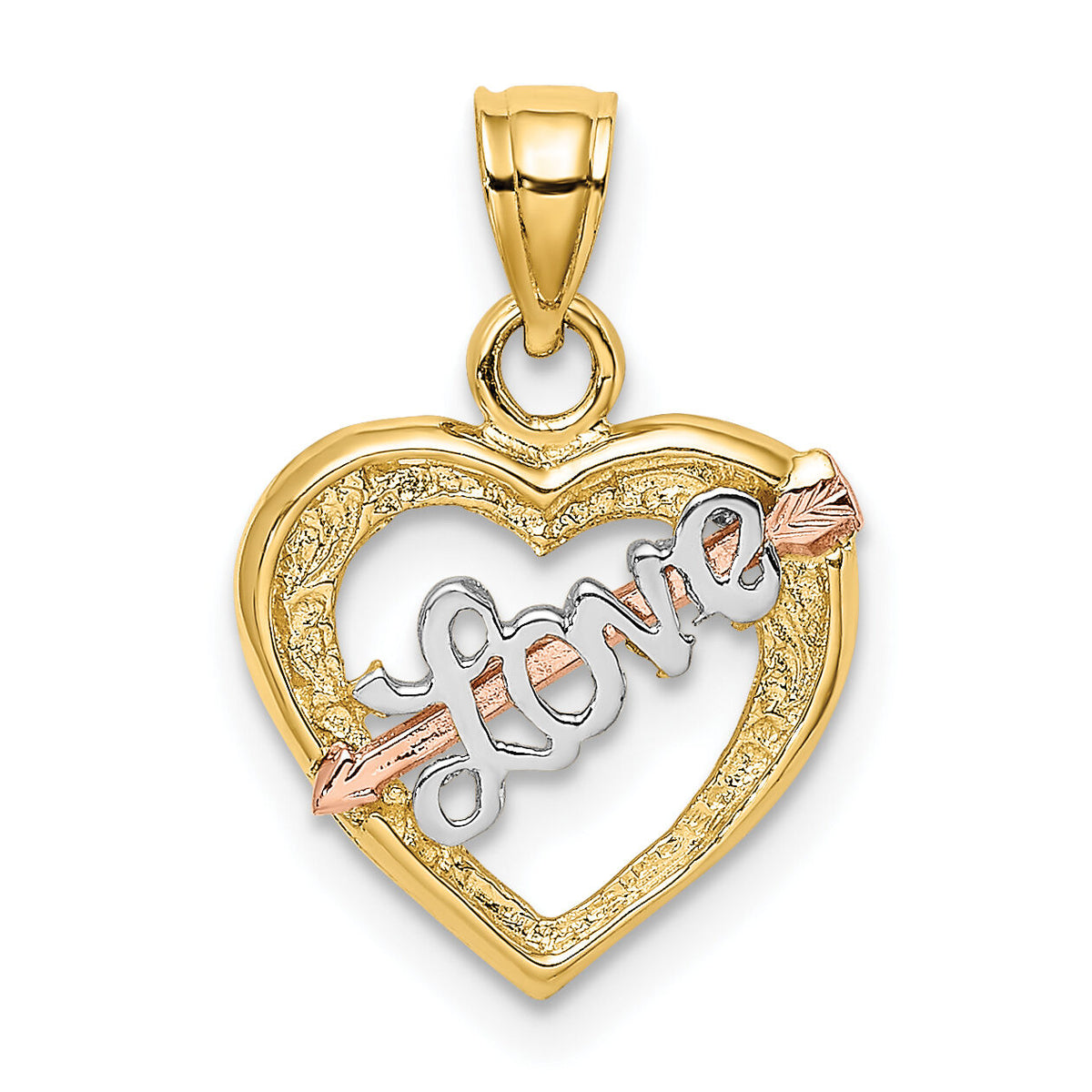 14k Yellow and Rose Gold w/ White Rhodium LOVE Heart w/ Arrow Charm-K8960