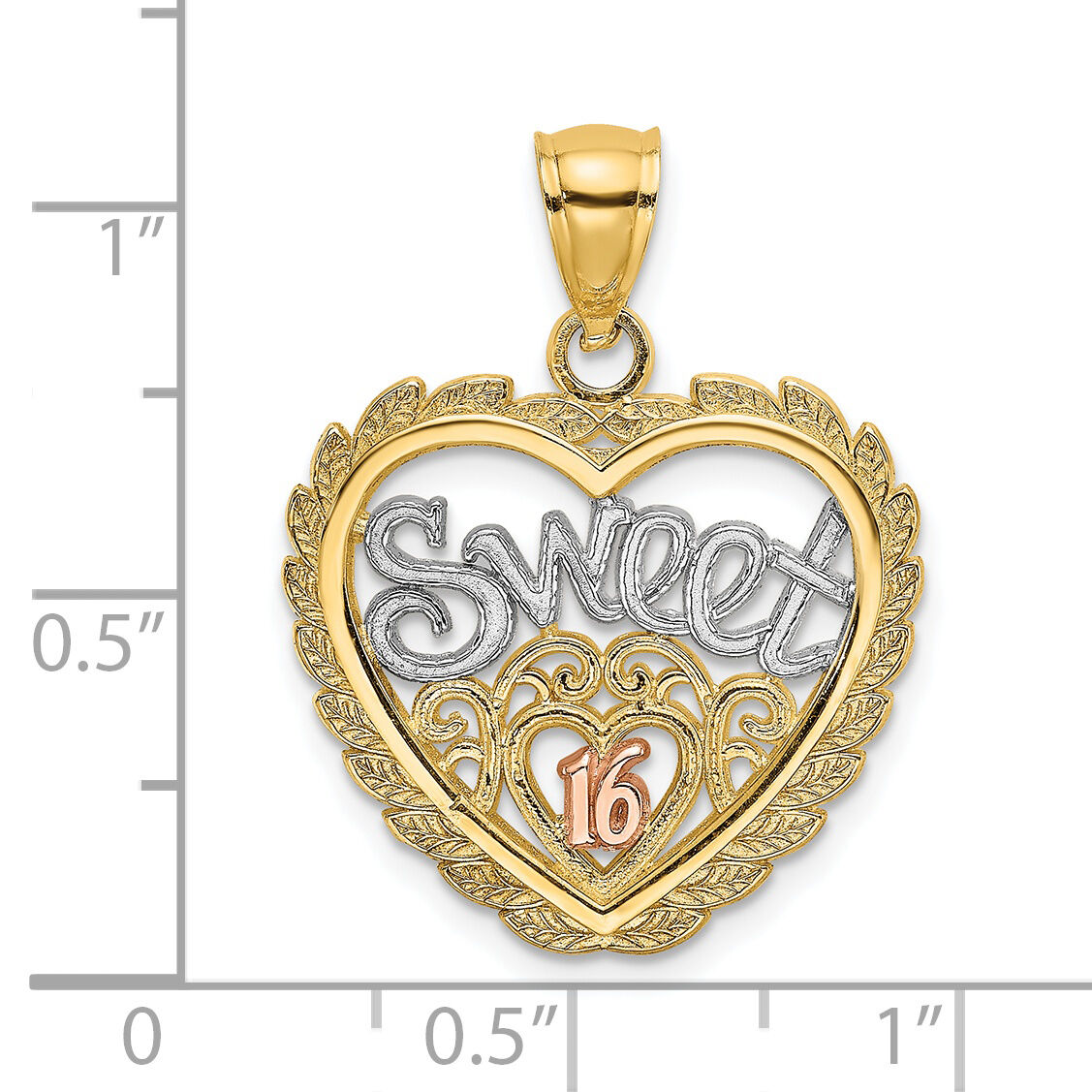 14k Two-tone White Rhodium SWEET 16 In Heart Charm-K8961
