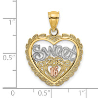 14k Two-tone White Rhodium SWEET 16 In Heart Charm-K8961