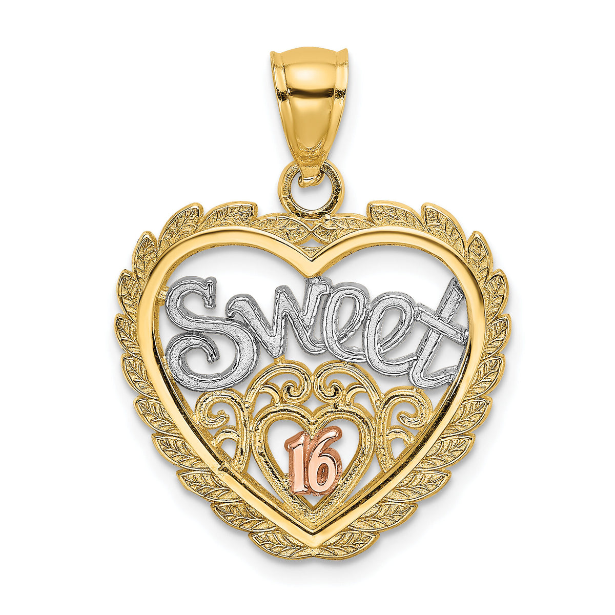 14k Two-tone White Rhodium SWEET 16 In Heart Charm-K8961
