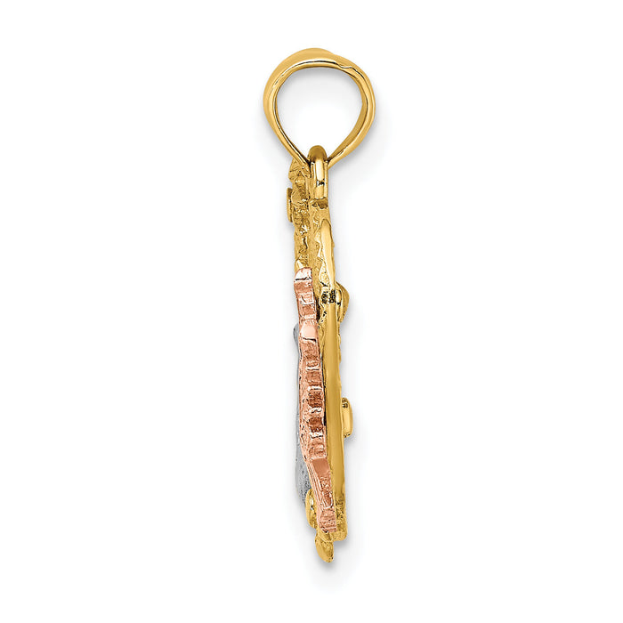 14k Yellow and Rose Gold w/Rhodium LOVE w/Doves Heart Charm-K8964