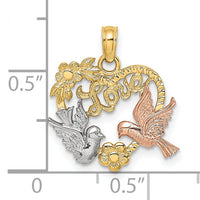 14k Yellow and Rose Gold w/Rhodium LOVE w/Doves Heart Charm-K8964