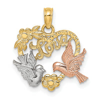 14k Yellow and Rose Gold w/Rhodium LOVE w/Doves Heart Charm-K8964