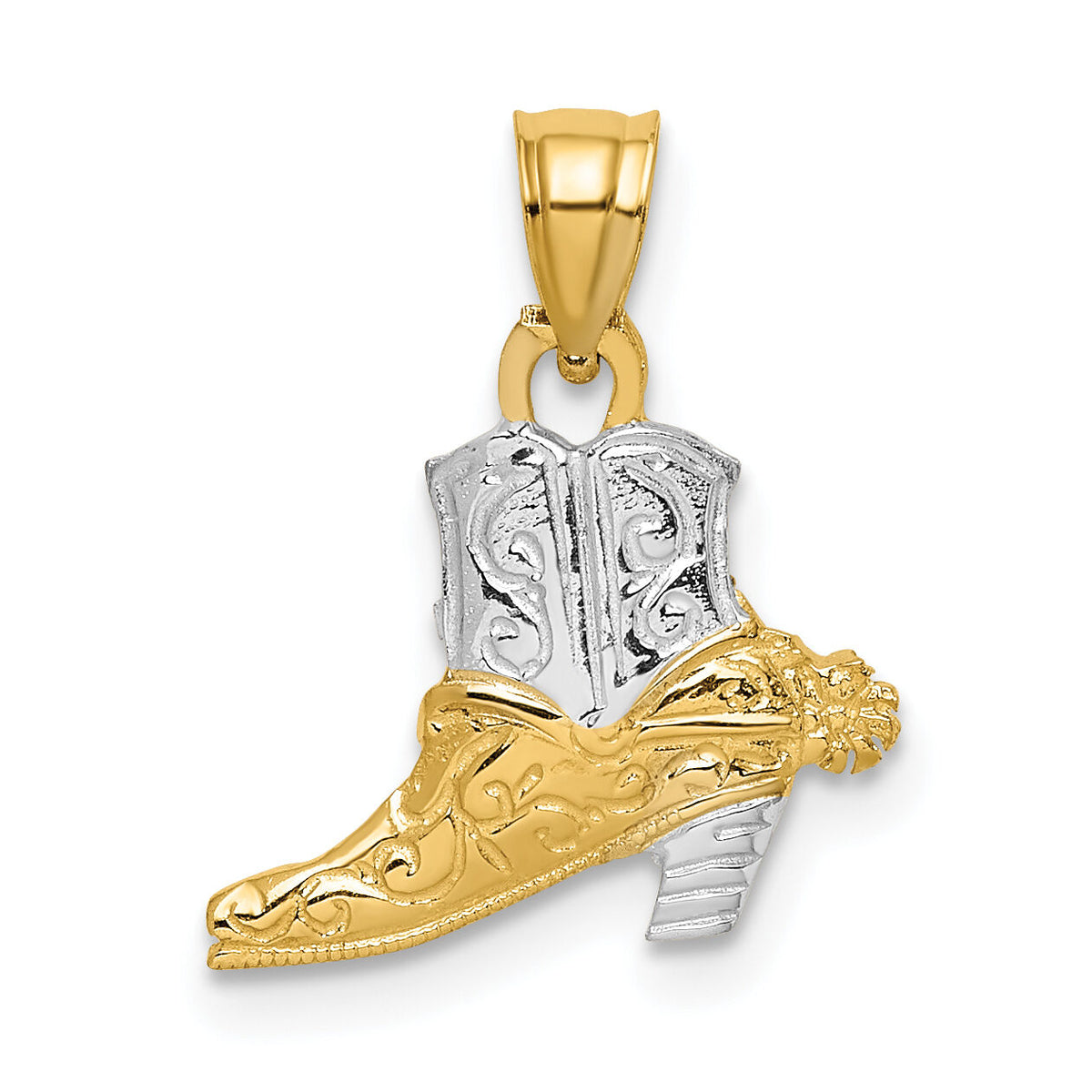 14k w/ Rhodium Cowboy Boot Charm-K8971