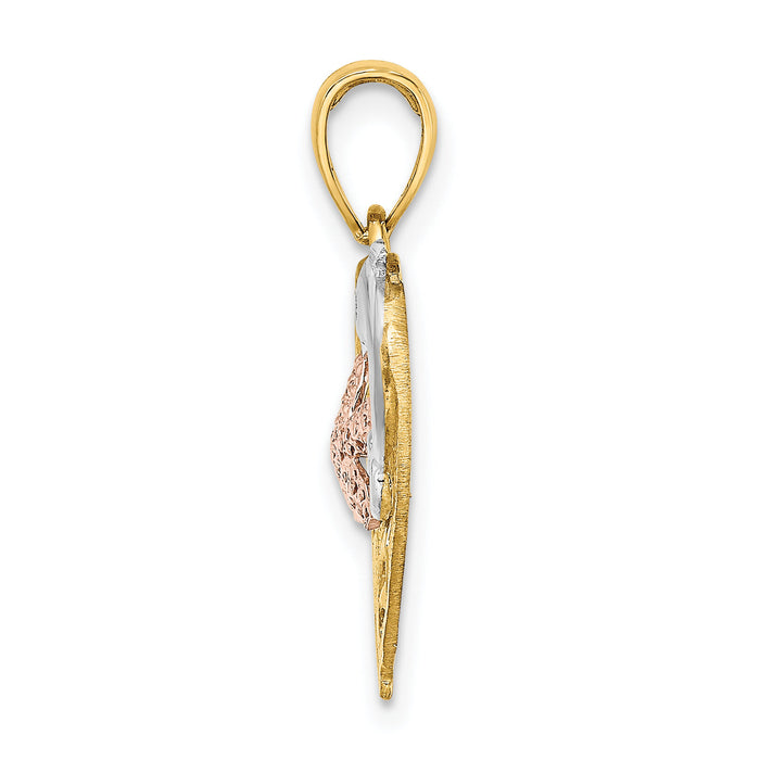 14K Two-tone w/White Rhodium Dolphin and Starfish In Heart Charm-K8975