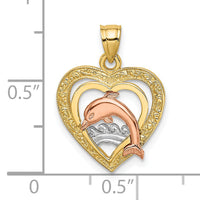 14K Two-tone w/White Rhodium Dolphin In Heart Charm-K8976