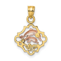 14k Two-tone with White Rhodium Double Dolphins In Frame Charm-K8977