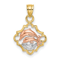 14k Two-tone with White Rhodium Double Dolphins In Frame Charm-K8977