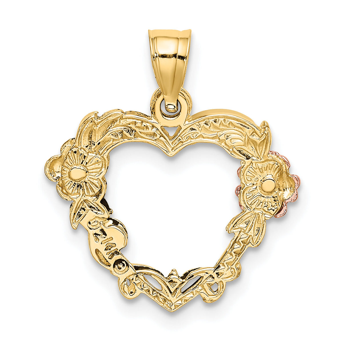 14k Two-tone with White Rhodium Flower In Heart Charm-K8981