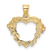 14k Two-tone with White Rhodium Flower In Heart Charm-K8981