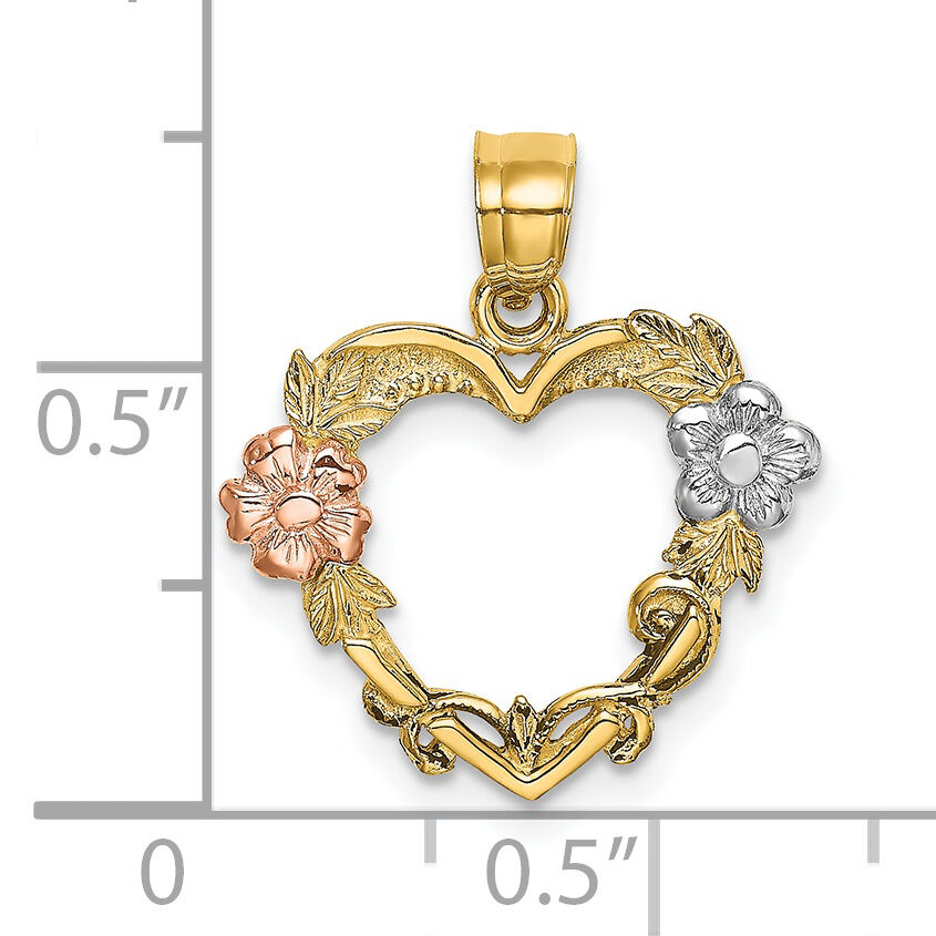 14k Two-tone with White Rhodium Flower In Heart Charm-K8981