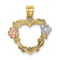 14k Two-tone with White Rhodium Flower In Heart Charm-K8981