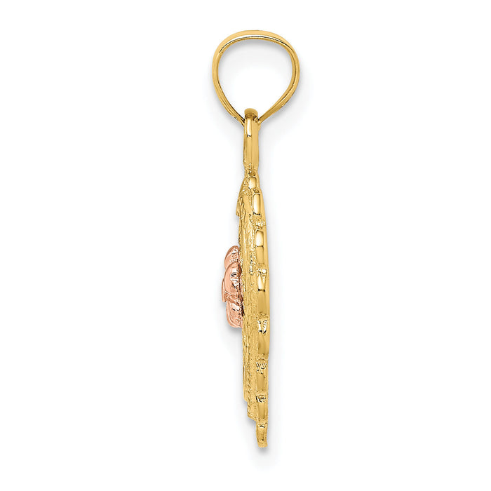 14k Yellow and Rose Gold Flower In Heart Basket Charm-K8982