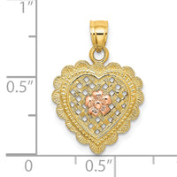 14k Yellow and Rose Gold Flower In Heart Basket Charm-K8982