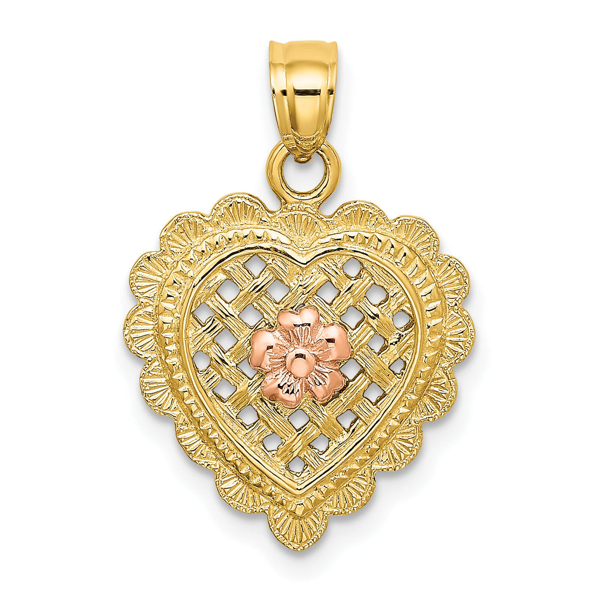 14k Yellow and Rose Gold Flower In Heart Basket Charm-K8982