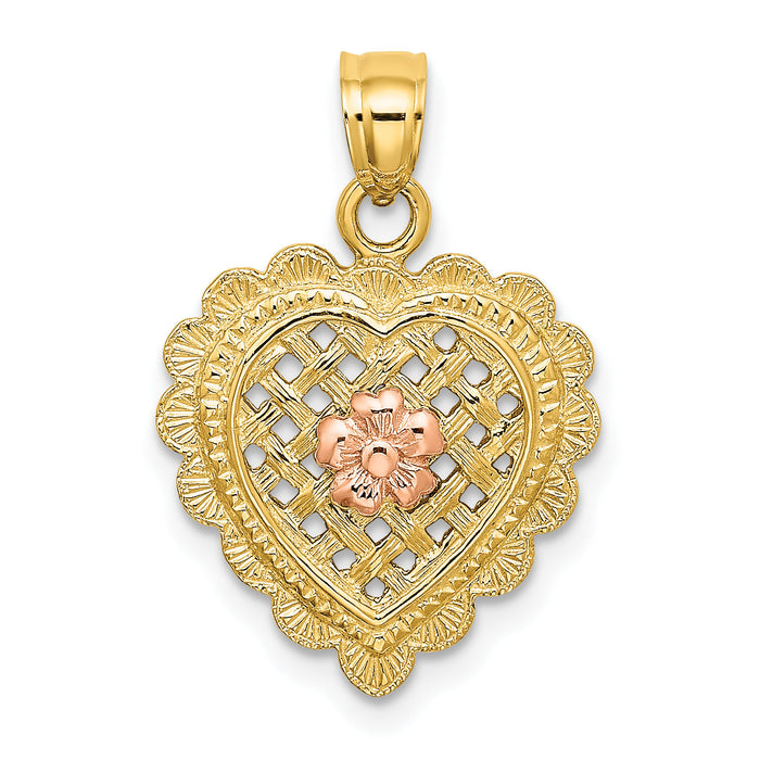 14k Yellow and Rose Gold Flower In Heart Basket Charm-K8982