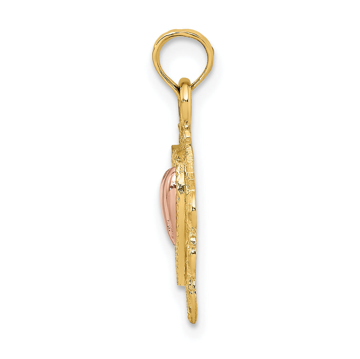 14k Yellow and Rose Gold w/White Rhodium Textured Hearts Charm-K8983