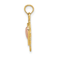 14k Yellow and Rose Gold w/White Rhodium Textured Hearts Charm-K8983