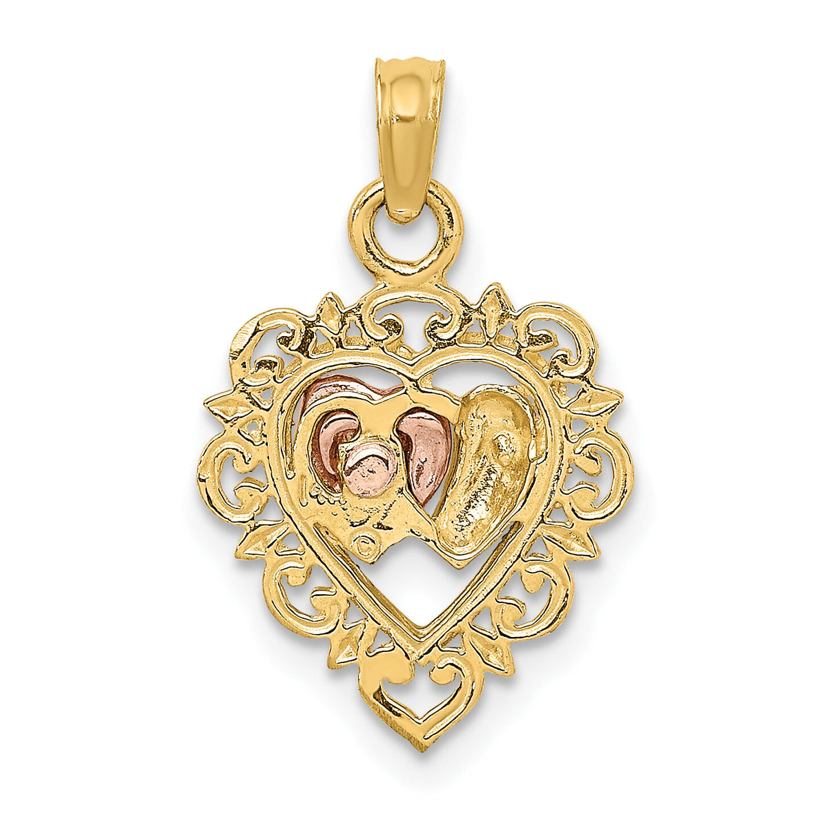 14k Yellow and Rose Gold w/White Rhodium Textured Hearts Charm-K8983