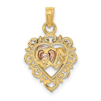 14k Yellow and Rose Gold w/White Rhodium Textured Hearts Charm-K8983
