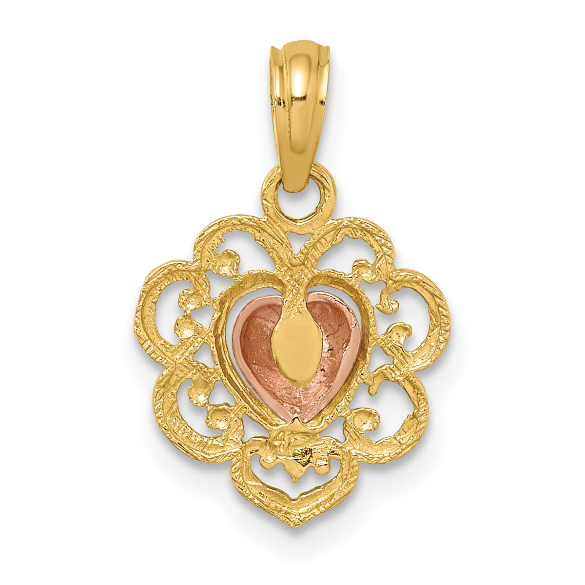 14k Yellow and Rose Polished and Textured Heart Charm-K8986