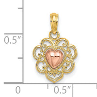 14k Yellow and Rose Polished and Textured Heart Charm-K8986