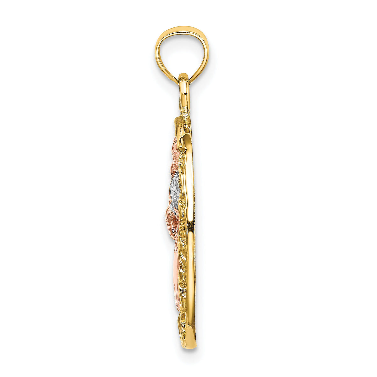 14k Two-tone WIth White Rhodium Mother and Baby In Oval Frame Charm-K8989