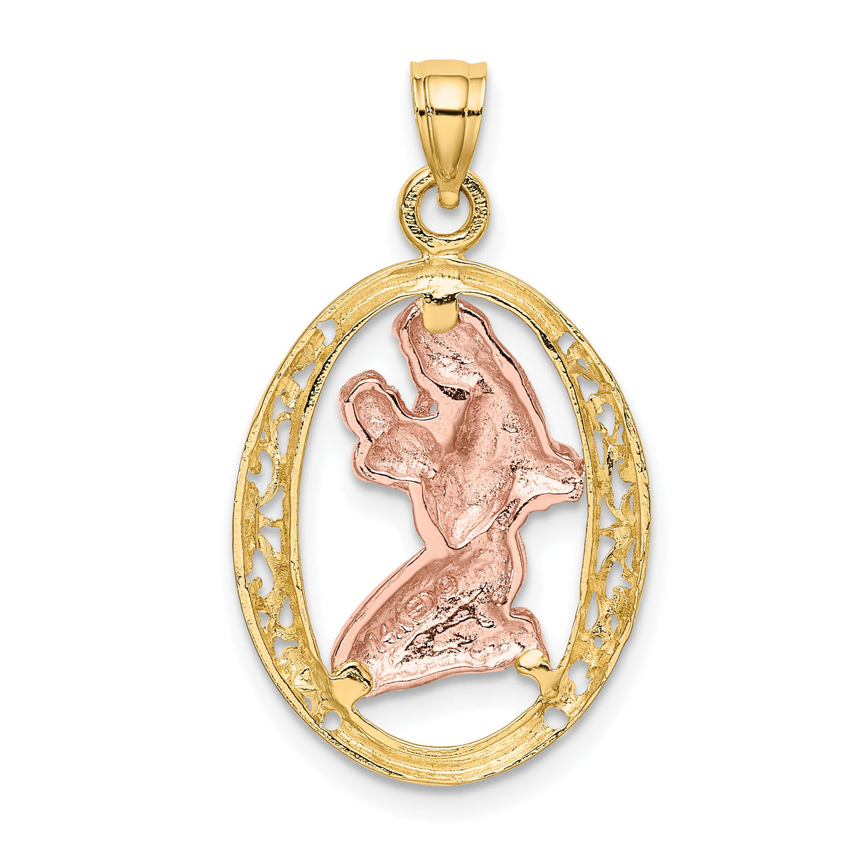14k Two-tone WIth White Rhodium Mother and Baby In Oval Frame Charm-K8989